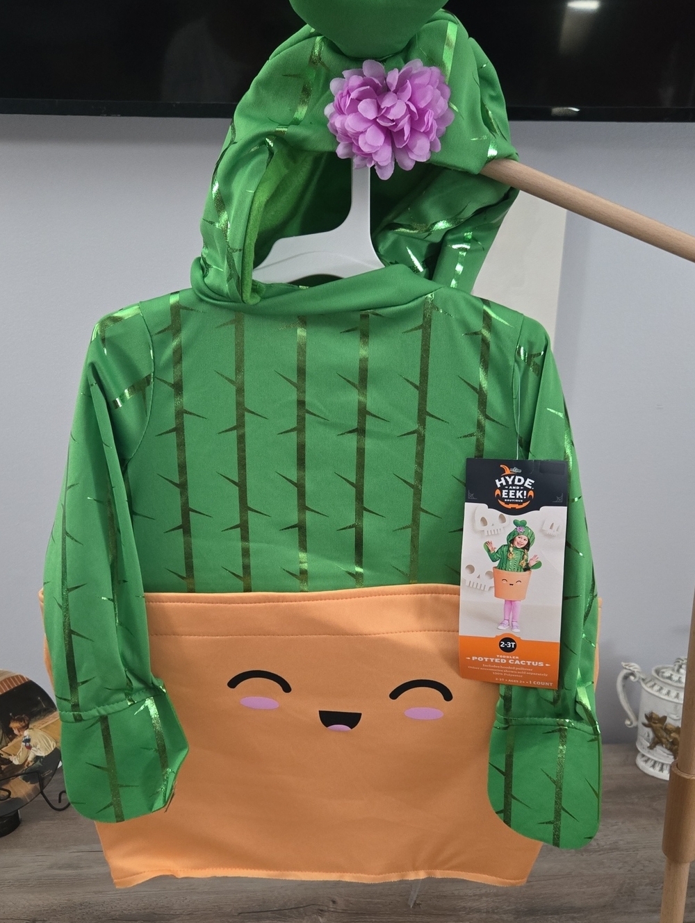 Kids Green Potted Cactus Hoodie Costume with Flower Hood